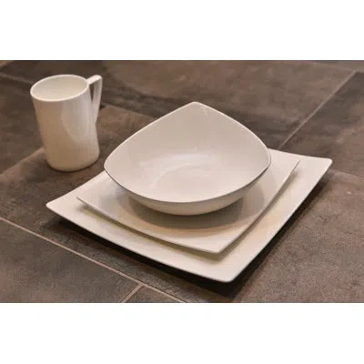 Red Vanilla Extreme 16 Piece Bone China Dinnerware Set, Service For 4 In White