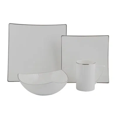 Red Vanilla Extreme 16 Piece Bone China Dinnerware Set, Service For 4 In White,platinum