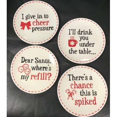 Red Vanilla Holiday Cheer 4 Piece 6.5" Appetizer Plate Set In Cream White