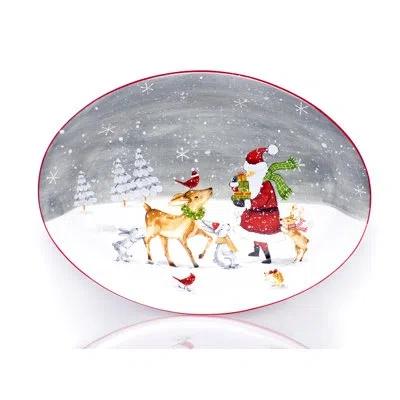 Red Vanilla Holiday Cheer Oval Platter In Gray