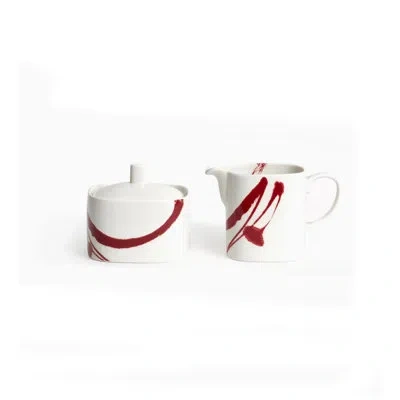 Red Vanilla Paint It  Covered Sugar And Creamer Set