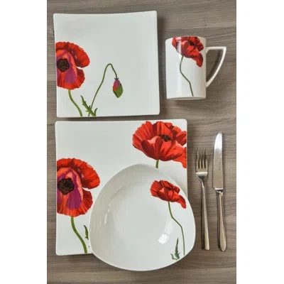 Red Vanilla Summer Sun 4 Piece Bone China Place Setting, Service For 1 In White