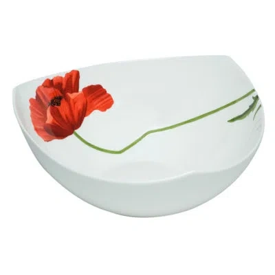 Red Vanilla Summer Sun Salad Serving Bowl In White