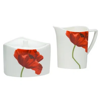 Red Vanilla Summer Sun Sugar And Creamer Set In White