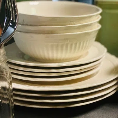 Red Vanilla Tuscan Villa 12pc Dinner Set With Coupe Bowl In Cream;ivory