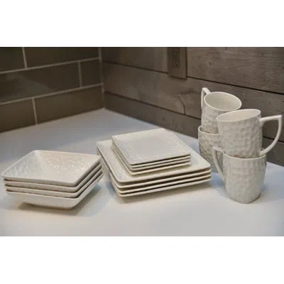 Red Vanilla Vanilla Marble Rectangular 16 Piece Dinnerware Set, Service For 4 In White