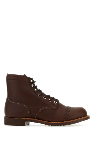 RED WING BROWN LEATHER IRON RANGER ANKLE BOOTS