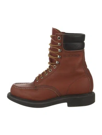 Pre-owned Red Wing Leather Colorblock Pattern Combat Boots In Brown