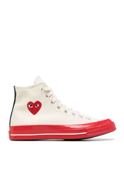 Red Wing Shoes Comme Des Garçons Play Ivory Canvas Comme Des Garã§ons X Converse Sneakers In White