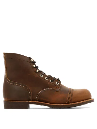 Red Wing Shoes Premium Lace-up Brown Boots For Men With Vibram Sole And Metal Eyelets In Beige O Tan