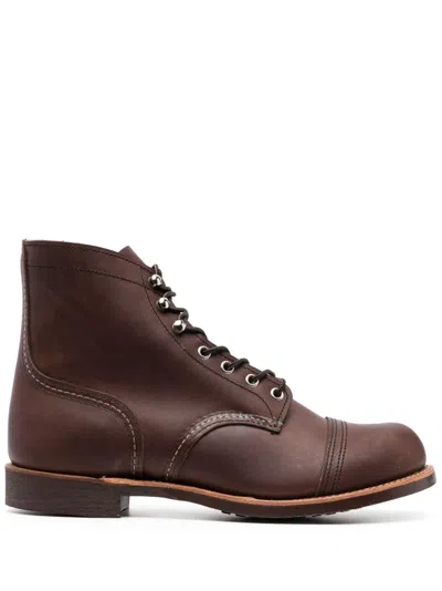 Red Wing Shoes Premium Lace-up Brown Boots For Men With Vibram Sole And Metal Eyelets In Beige O Tan