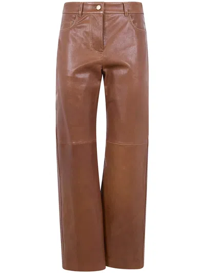 Red Wing Shoes Max Mara S "smmviolino" Leather 5 Pockets Trousers In Brown