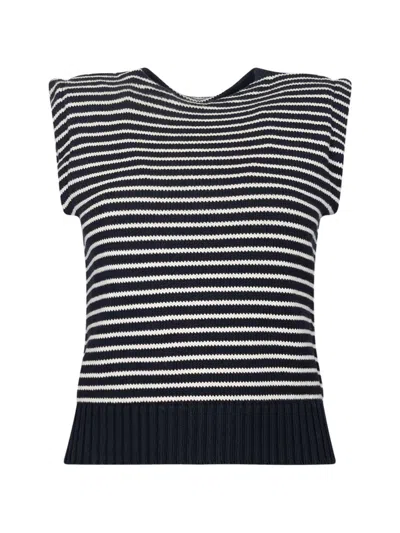Red Wing Shoes Weekend Max Mara Landa Vest Navy Knit Beige Striped In Multi