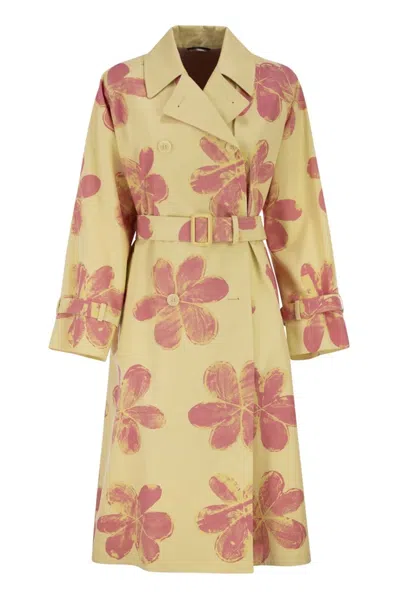 Red Wing Shoes Weekend Max Mara Wksradioso - Water-repellent Gabardine Trench Coat With Flowers In Yellow