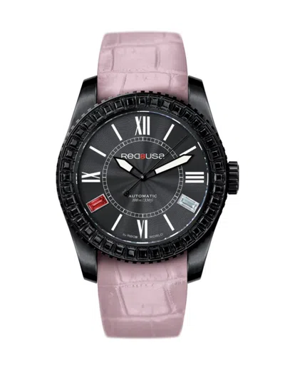 Red8usa Women's Scandal Automatic Crystal, Black Pvd & Alligator-embossed Rubber Interchangeable Strap Watch