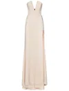 Redemption Plunging V-neck Beige Dress With Fitted Bodice
