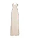 Redemption Plunging V-neck Beige Dress With Fitted Bodice