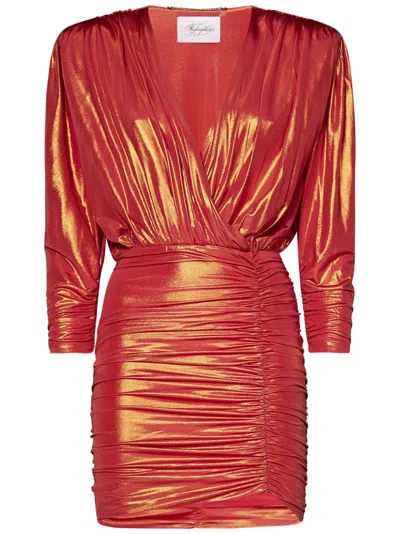 Redemption Iridescent Lobster-colored Mini Dress With Draped Design