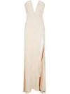 Redemption Plunging V-neck Beige Dress With Fitted Bodice