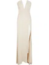 Redemption Plunging V-neck Beige Dress With Fitted Bodice In Beige