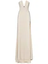 Redemption Plunging V-neck Beige Dress With Fitted Bodice