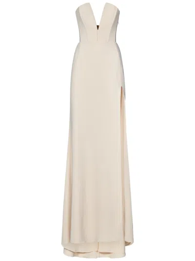 Redemption Plunging V-neck Beige Dress With Fitted Bodice