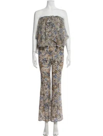 Pre-owned Redemption Printed Strapless Jumpsuit In Neutral