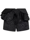 Redemption Ruffled Black Jacquard Shorts With Silver Accents