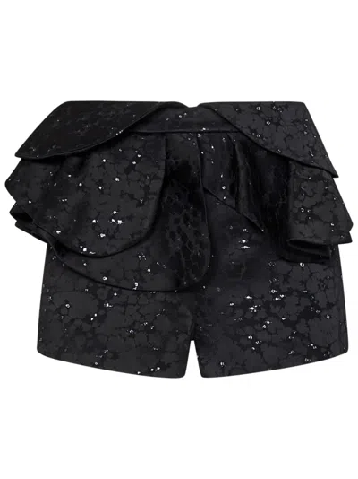 Redemption Ruffled Black Jacquard Shorts With Silver Accents