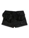 Redemption Ruffled Black Jacquard Shorts With Silver Accents In Black