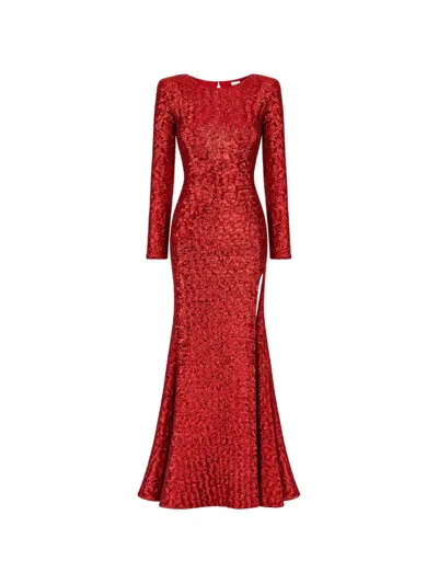 Redemption Sequin-embellished Open-back Maxi Dress In Red