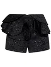 Redemption Ruffled Black Jacquard Shorts With Silver Accents