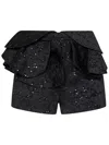 Redemption Ruffled Black Jacquard Shorts With Silver Accents