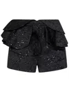 Redemption Ruffled Black Jacquard Shorts With Silver Accents In Black