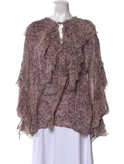 Pre-owned Redemption Silk Floral Print Blouse W/ Tags In Purple