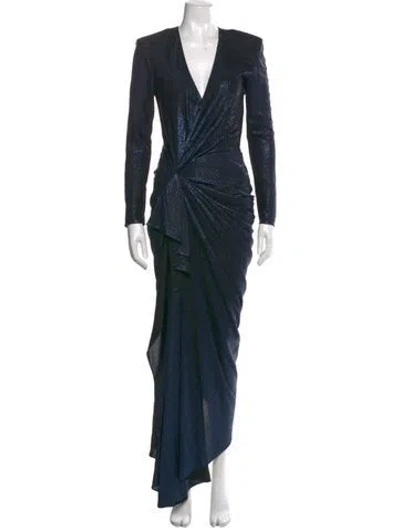 Pre-owned Redemption V-neck Long Dress In Blue