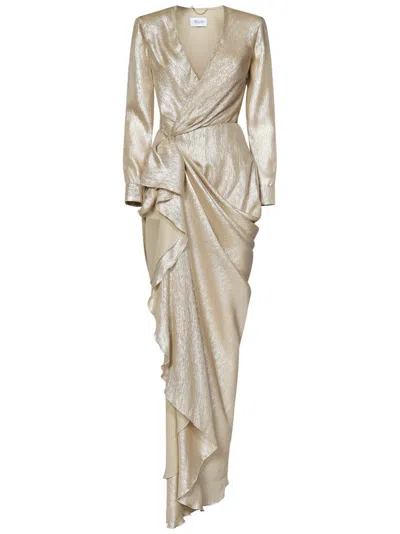 Redemption Wrap-style Golden Dress With Long Sleeves