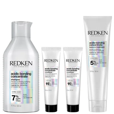 Redken Acidic Bonding Concentrate Shampoo 300ml, 2x Conditioner 30ml, And Leave-in Hair Treatment 150ml Bun In White