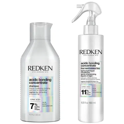 Redken Acidic Bonding Concentrate Shampoo And Lightweight Liquid Conditioner Bond Repair Bundle For Fine Ha In White