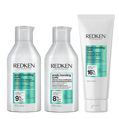 Redken Acidic Bonding Curls Shampoo 300ml, Conditioner 300ml, & Leave-in 250ml Bundle For Damaged Curly & C In White