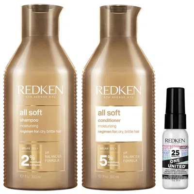 Redken All Soft Shampoo 300ml, Conditioner 300ml, And One United Mini 30ml
