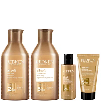 Redken All Soft Shampoo And Conditioner 300ml With Mini Shampoo 75ml And Conditioner 50ml Dry Hair Bundle ( In White