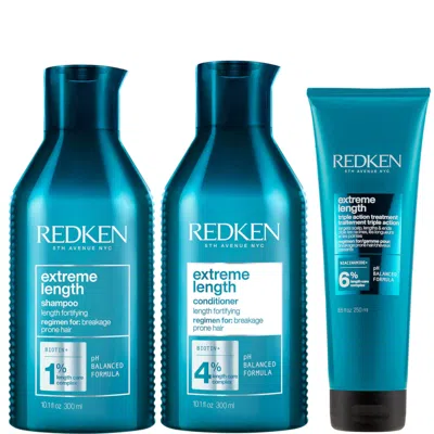 Redken Extreme Length Shampoo, Conditioner And Triple Action Treatment Mask Trio Bundle In White