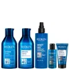 Redken Extreme Shampoo 300ml, Conditioner 300ml, Anti-snap 250ml + Shampoo And Conditioner Travel Sizes Bun