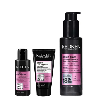 Redken Naked Gloss Hair Oil 100ml, Acidic Color Gloss Shampoo 75ml & Conditioner 50ml