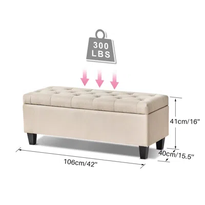 Redlife 42-inch Tufted Storage Ottoman Bench With Flipping Lid And Safety Hinge, Ideal For Entryway Or Bedro In Neutral