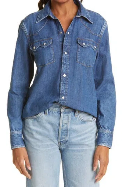 Re/done 50s Sawtooth Western Denim Shirt In Hrtg Medium
