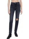 Re/done 70's Straight Leg Jeans In Wornblack With Rip In Black