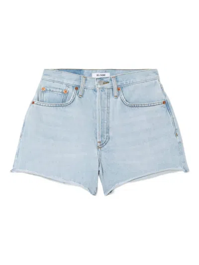 Re/done 70s High-rise Frayed Shorts In Blue