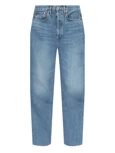 Re/done 70s Stove Pipe Raw-cut Jeans In Blue